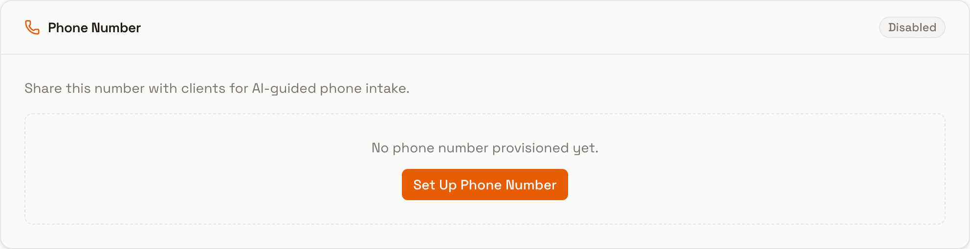 Screenshot: Phone number provisioning section showing area code selection and 'Get a Phone Number' button